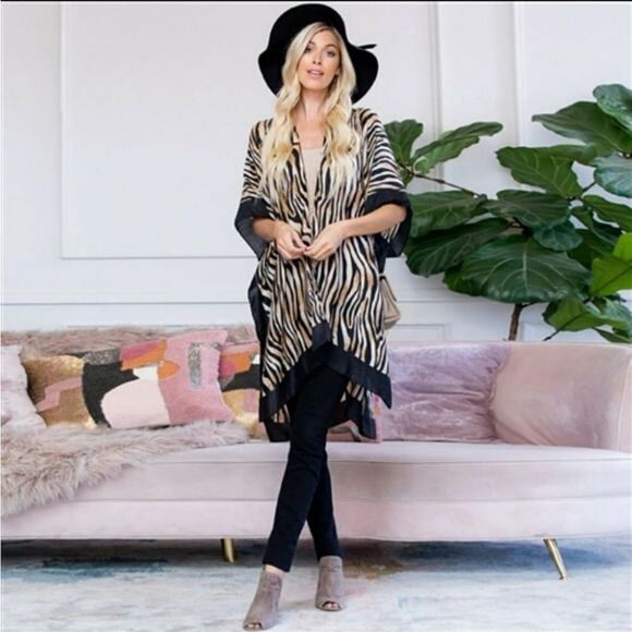 SALE Animal Print Kimono Black and Tan Swimsuit Cover Up - Picture 4 of 7